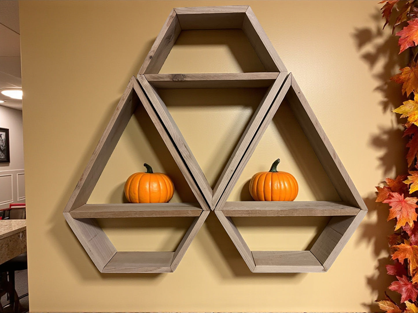 Set of Three Cedar Diamond Shaped Wall Shelves Set | Geometric Floating Shelf Decor | Boho Wall Storage & Display