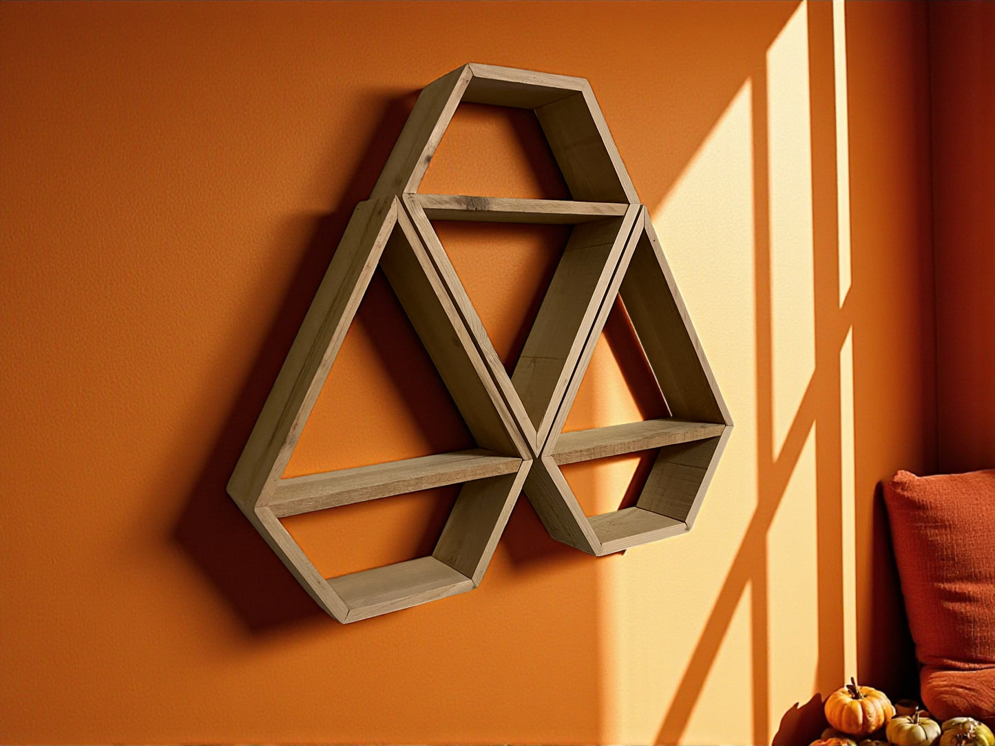 Set of Three Cedar Diamond Shaped Wall Shelves Set | Geometric Floating Shelf Decor | Boho Wall Storage & Display