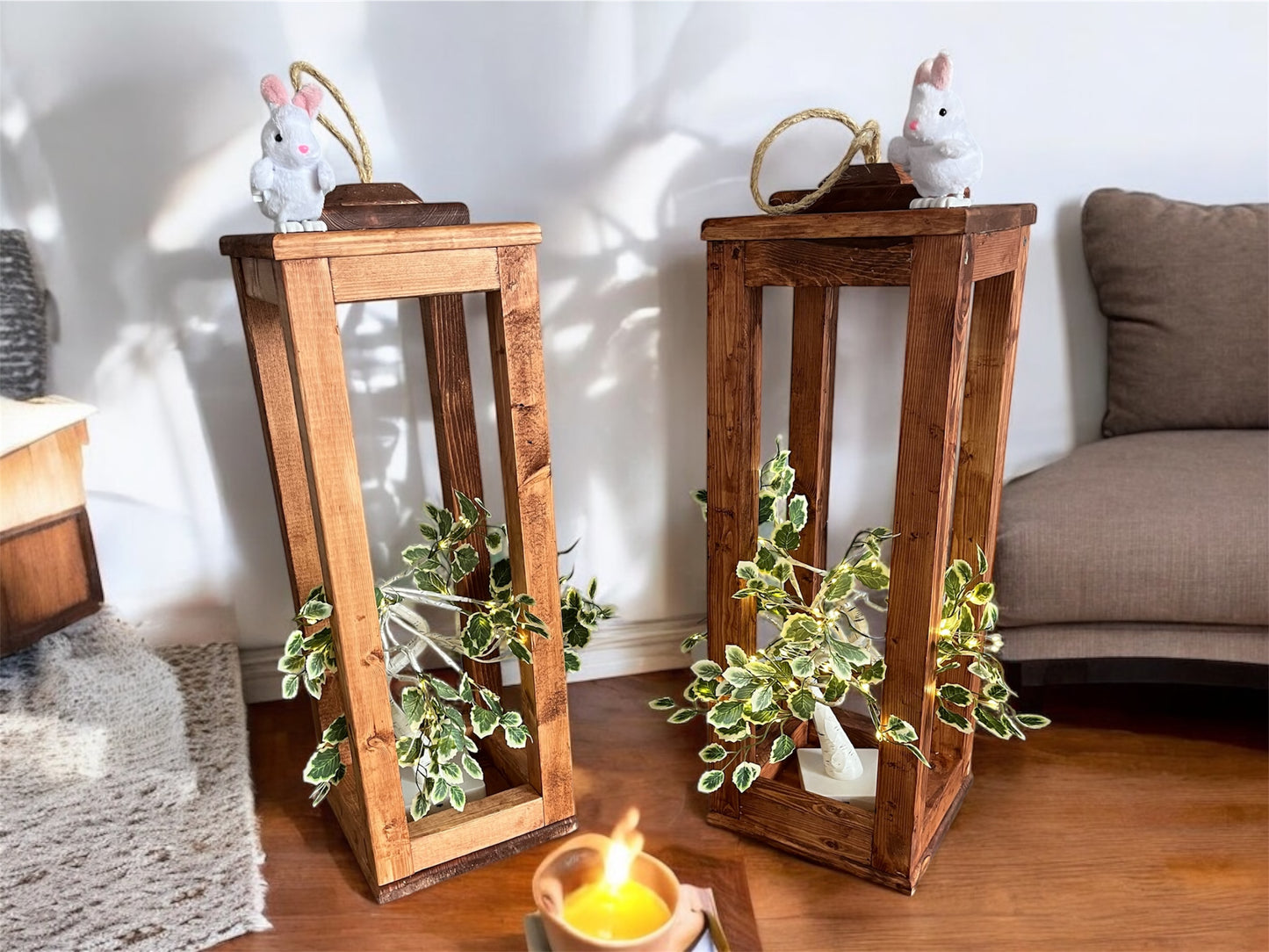 2 Foot Rustic Wooden Lantern | Extra Large Farmhouse Style Lantern | Premium Garden Decor | Handcrafted Patio/Porch Decor | Indoor/Outdoor