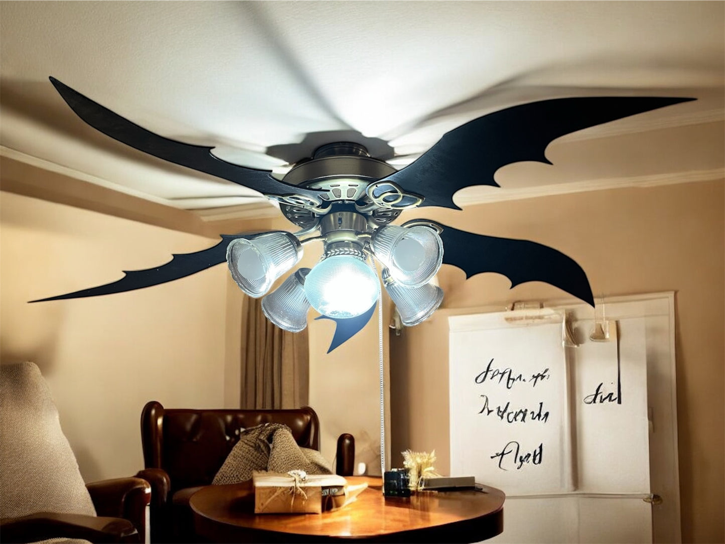 Bat Wing Ceiling Fan Blade Set | Batman Room Decor | Boys Bedroom Fan | Custom Comic Book Fan Light Fixture | Superhero Themed