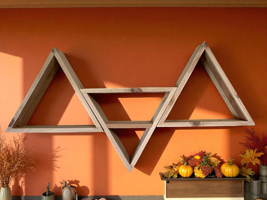 Floating Cedar Modern Rustic Wooden Mountain Shelf | Handmade Geometric Triangle Wall Shelf | Boho Wall Art & Storage Decor