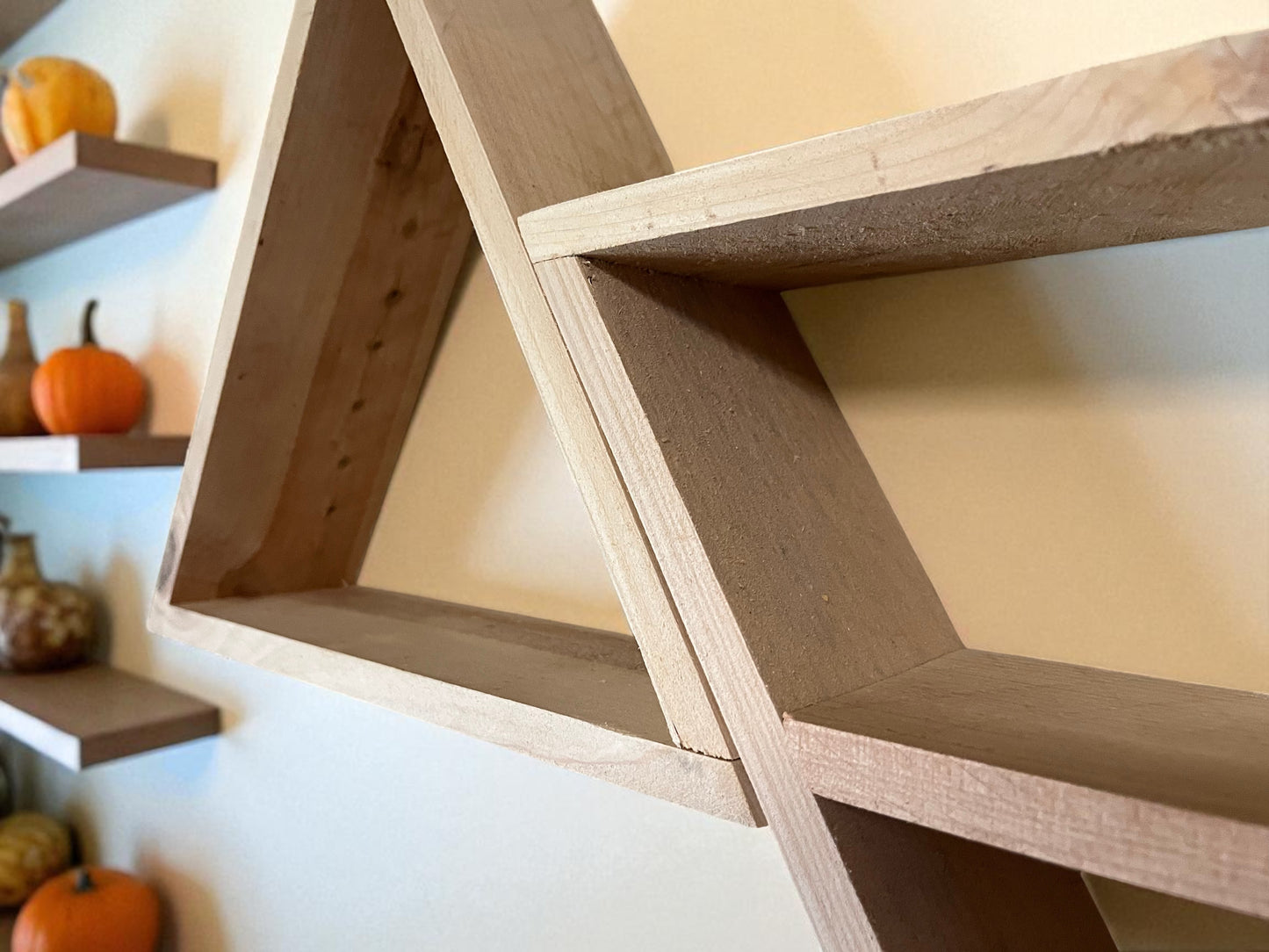 Floating Cedar Modern Rustic Wooden Mountain Shelf | Handmade Geometric Triangle Wall Shelf | Boho Wall Art & Storage Decor