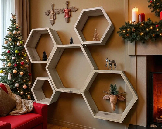 Set of 5 Hexagon Shelves | Hexagon Shelves Honeycomb | Geometric Wall Decor | Plant Shelf