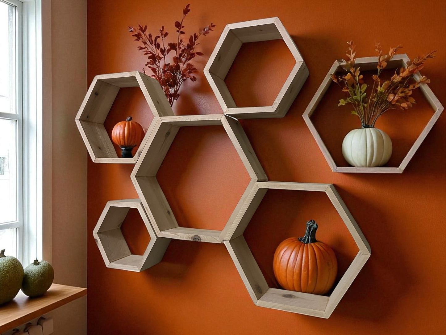 Set of 5 Hexagon Shelves | Hexagon Shelves Honeycomb | Geometric Wall Decor | Plant Shelf