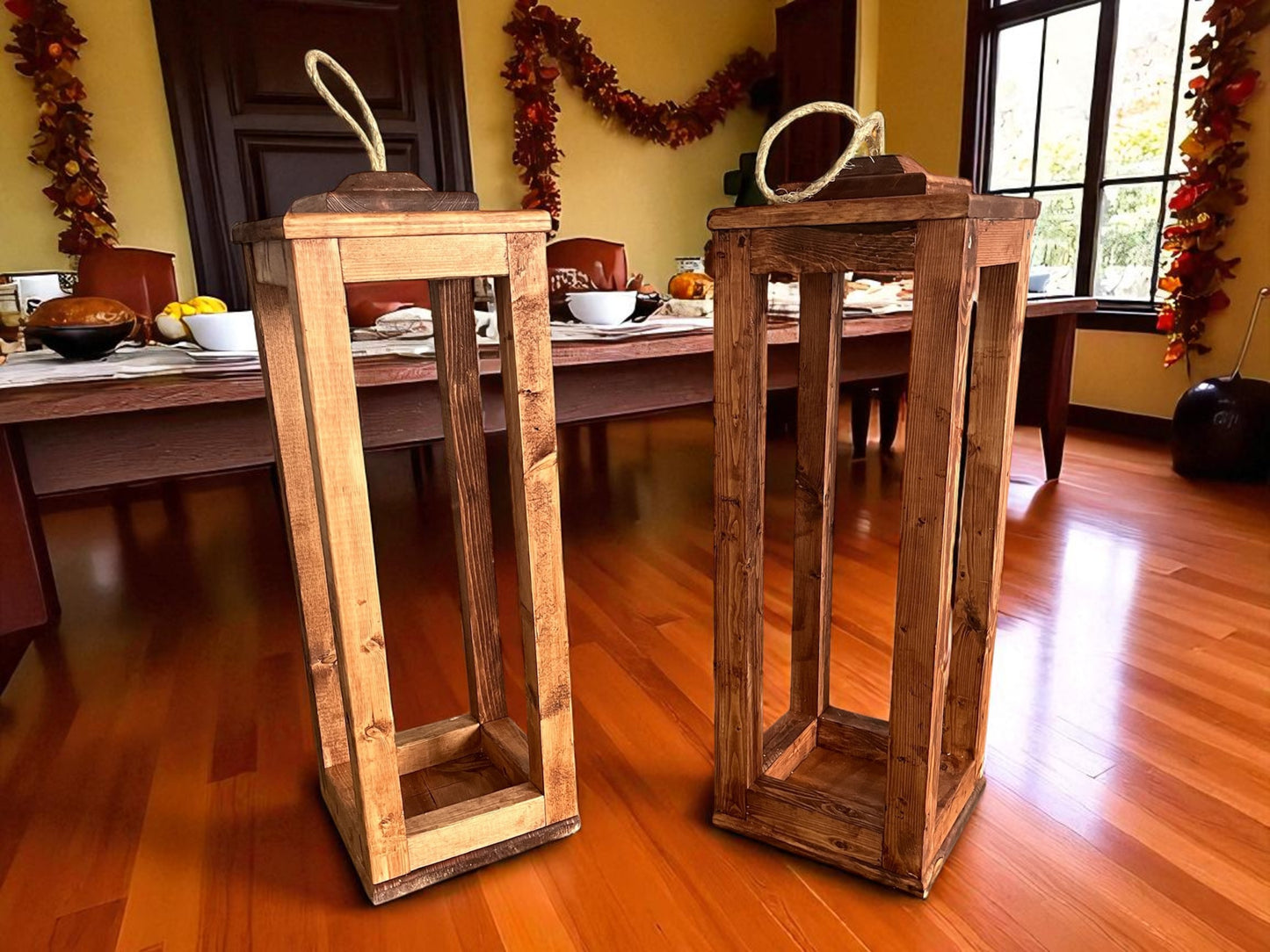 2 Foot Rustic Wooden Lantern | Extra Large Farmhouse Style Lantern | Premium Garden Decor | Handcrafted Patio/Porch Decor | Indoor/Outdoor