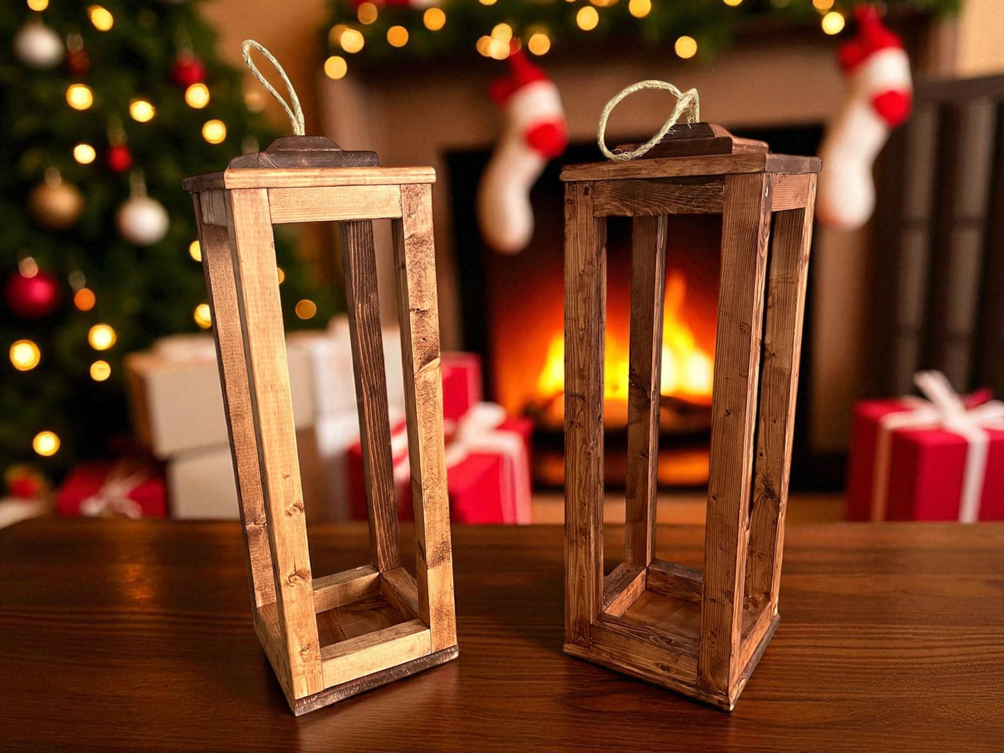 2 Foot Rustic Wooden Lantern | Extra Large Farmhouse Style Lantern | Premium Garden Decor | Handcrafted Patio/Porch Decor | Indoor/Outdoor