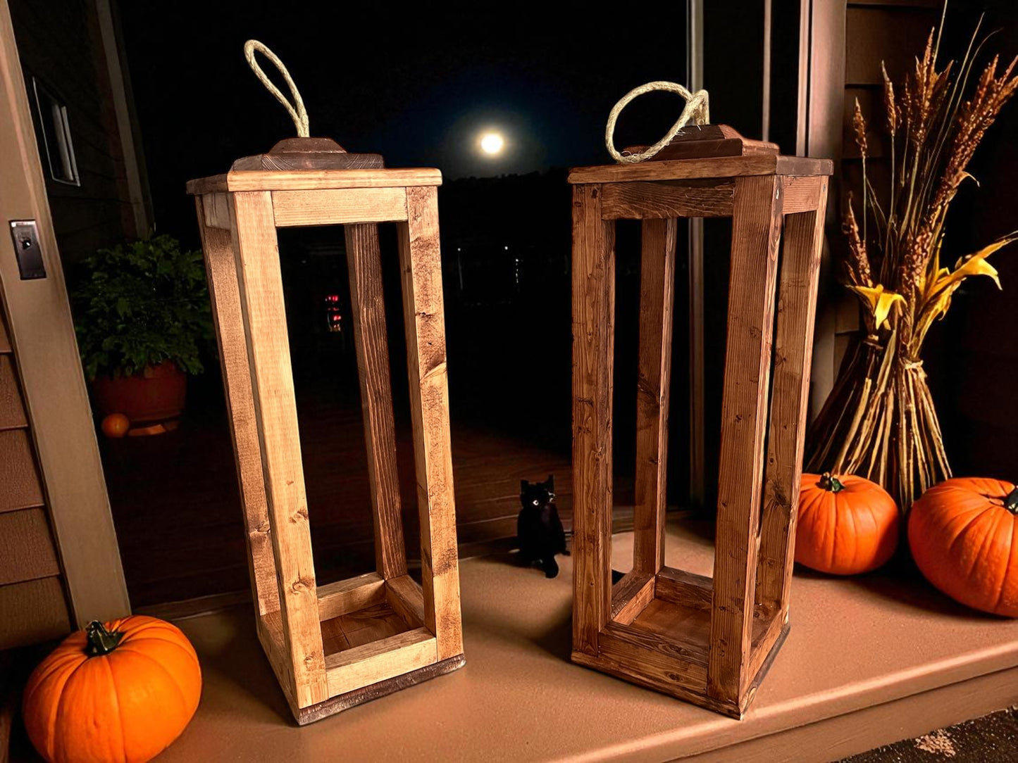 2 Foot Rustic Wooden Lantern | Extra Large Farmhouse Style Lantern | Premium Garden Decor | Handcrafted Patio/Porch Decor | Indoor/Outdoor