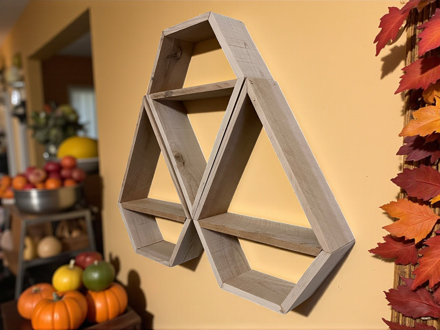 Set of Three Cedar Diamond Shaped Wall Shelves Set | Geometric Floating Shelf Decor | Boho Wall Storage & Display