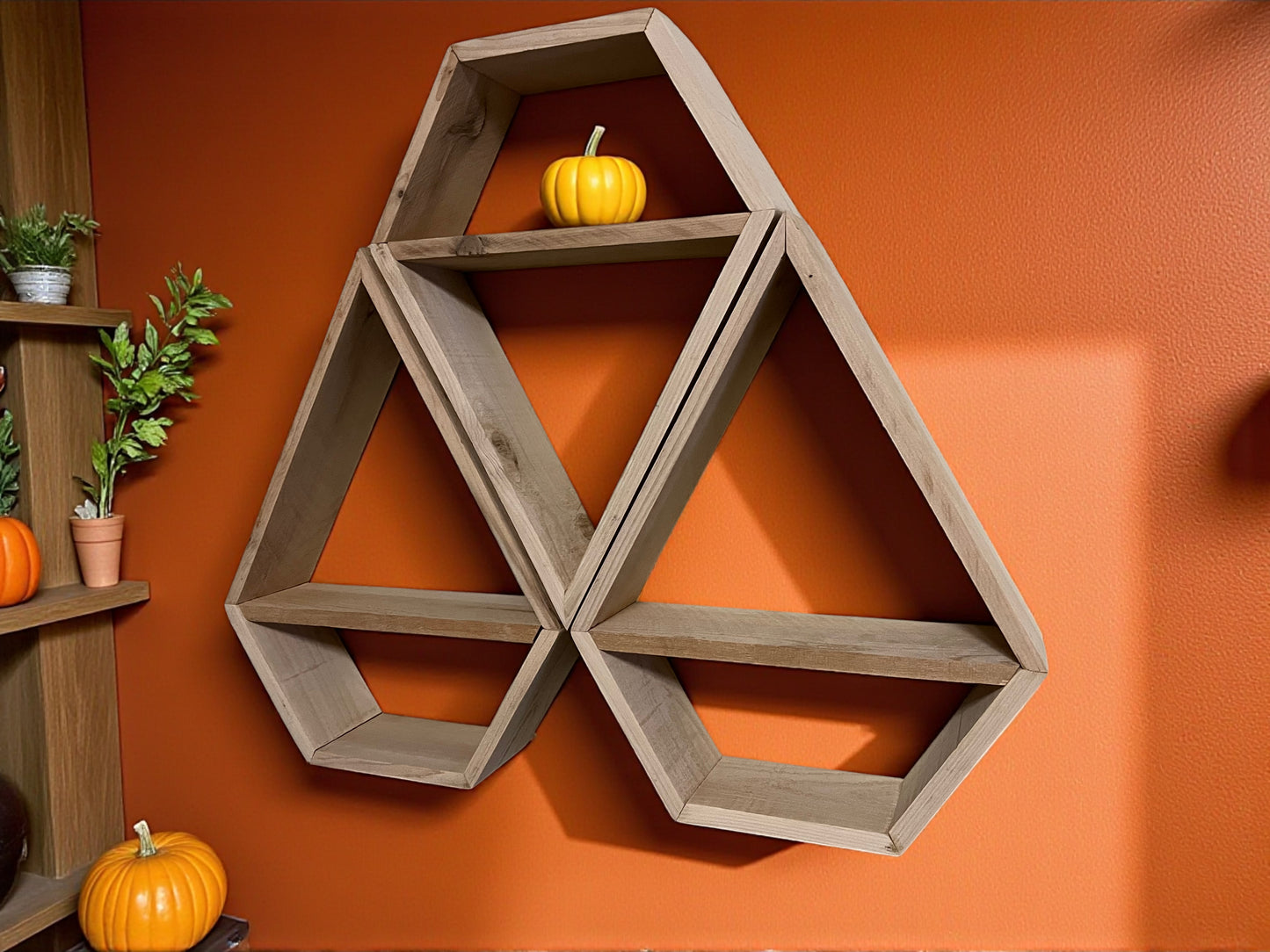 Set of Three Cedar Diamond Shaped Wall Shelves Set | Geometric Floating Shelf Decor | Boho Wall Storage & Display