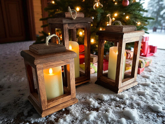 Three Rustic Wooden Candle Lanterns | Farmhouse Decor | Indoor Lantern | Outdoor Lantern | Plant Holder |Candle Holder | Bird Feeder | Centerpieces