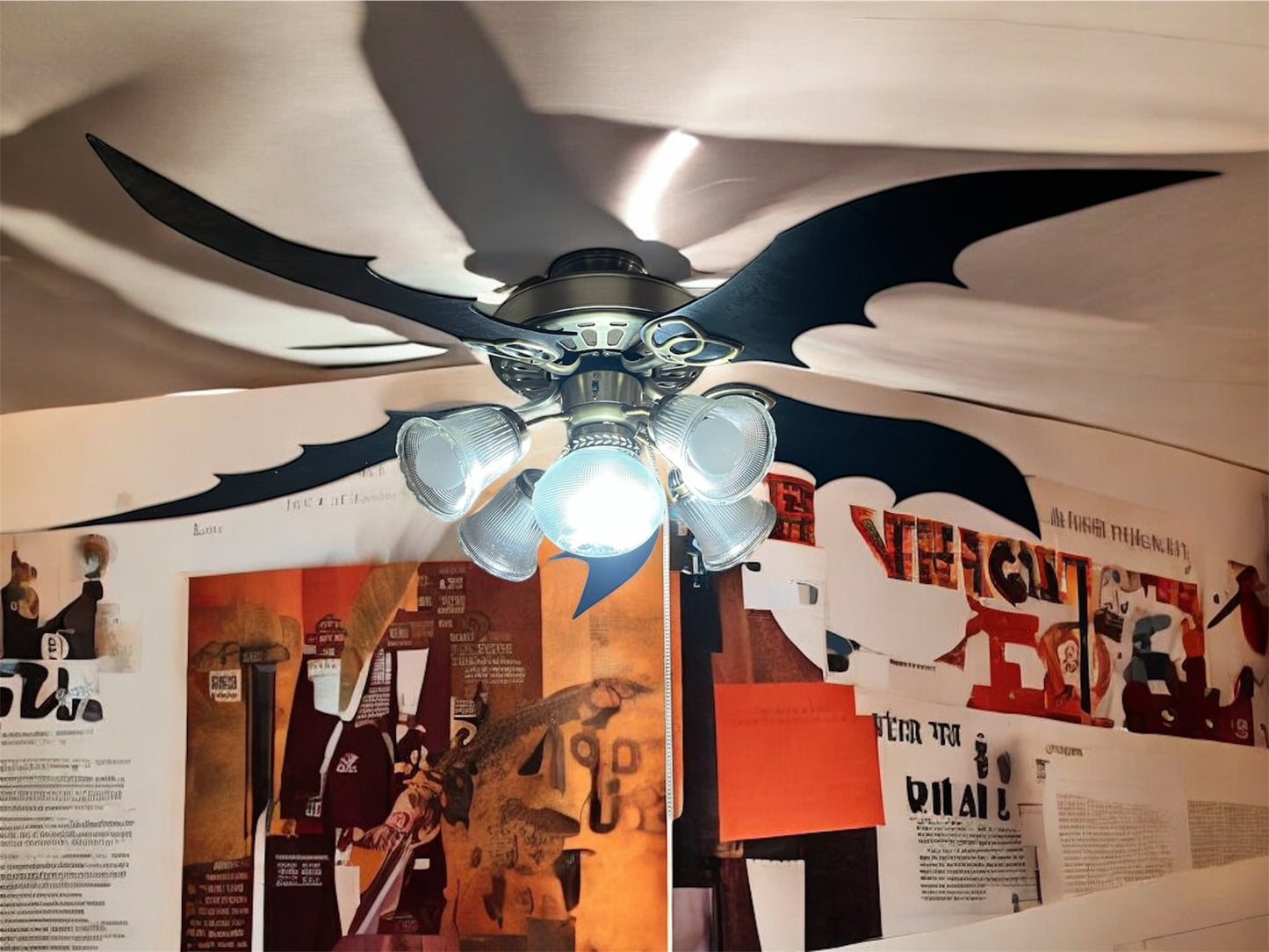 Bat Wing Ceiling Fan Blade Set | Batman Room Decor | Boys Bedroom Fan | Custom Comic Book Fan Light Fixture | Superhero Themed