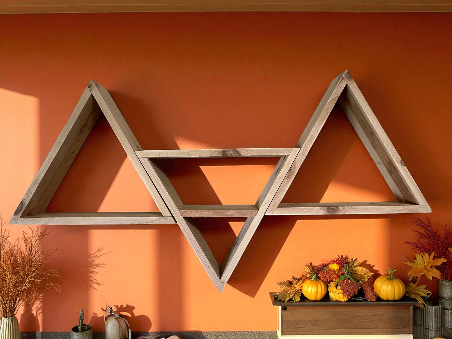 Floating Cedar Modern Rustic Wooden Mountain Shelf | Handmade Geometric Triangle Wall Shelf | Boho Wall Art & Storage Decor