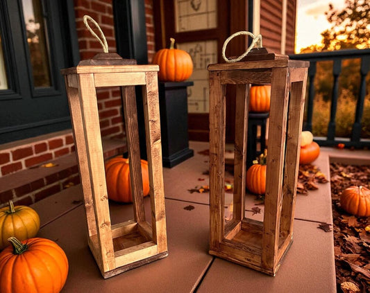 2 Foot Rustic Wooden Lantern | Extra Large Farmhouse Style Lantern | Premium Garden Decor | Handcrafted Patio/Porch Decor | Indoor/Outdoor